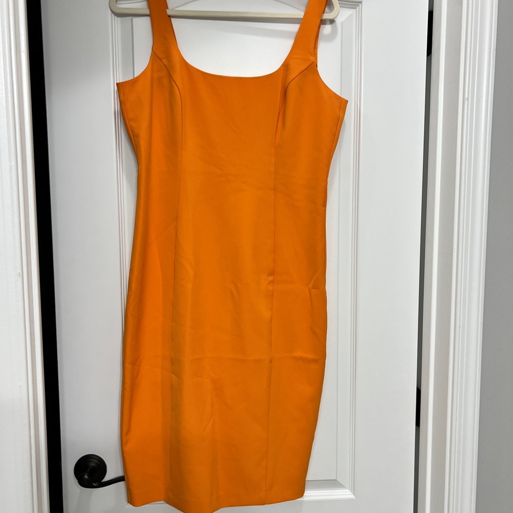 Elegant Bardot Orange Sleeveless Dress